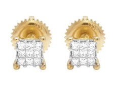 Ladies Men's 10K Yellow Gold Plated 6MM Square Kite .10CT Simulated Diamond Stud