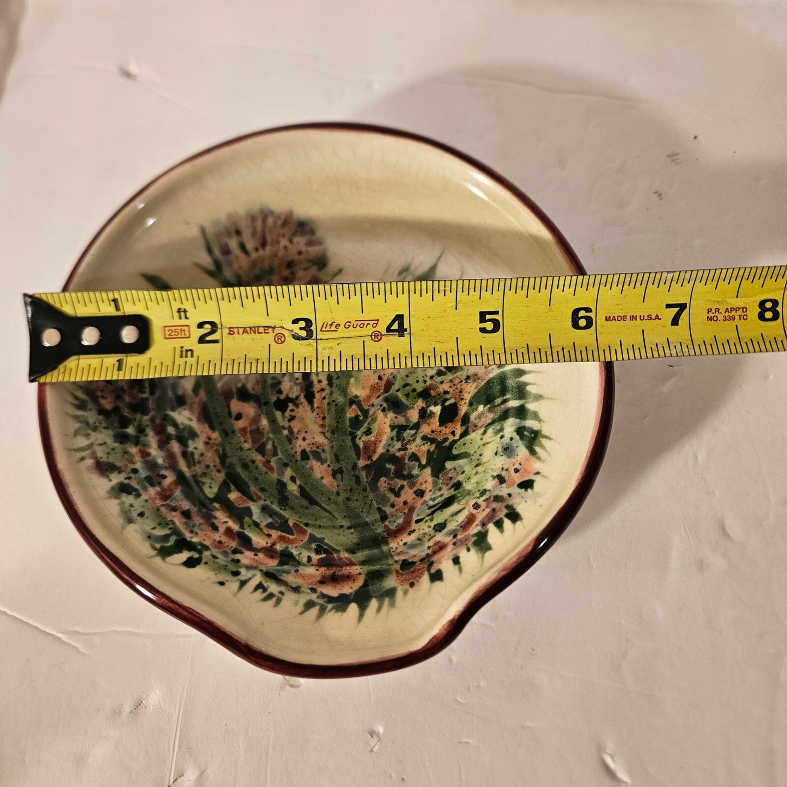 Handpainted Signed Pottery Floral Spoon Rest Sponge Holder Kitchen