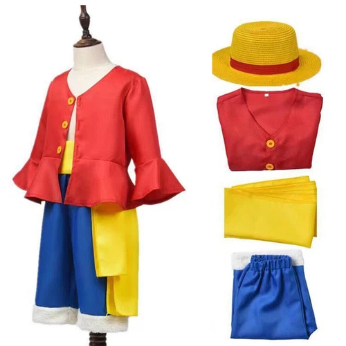 One Piece Cosplay Costumes Monkey D Luffy Kids Boy Book Week Outfit Cosplay Suit - Picture 16 of 17