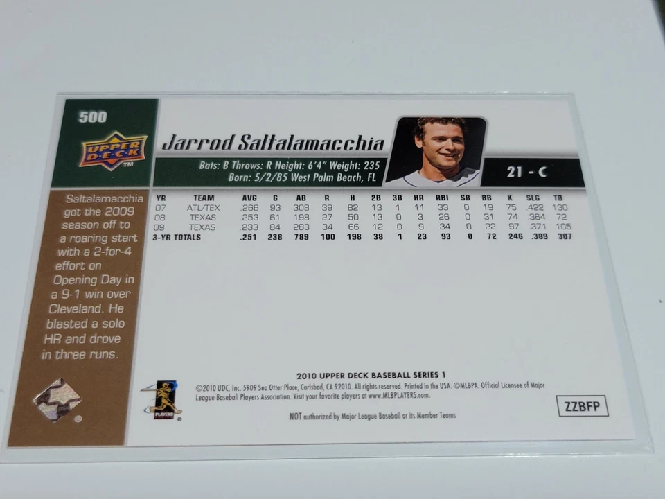 JARROD SALTALAMACCHIA 2010 Upper Deck #500.  RANGERS - Image 2 of 2