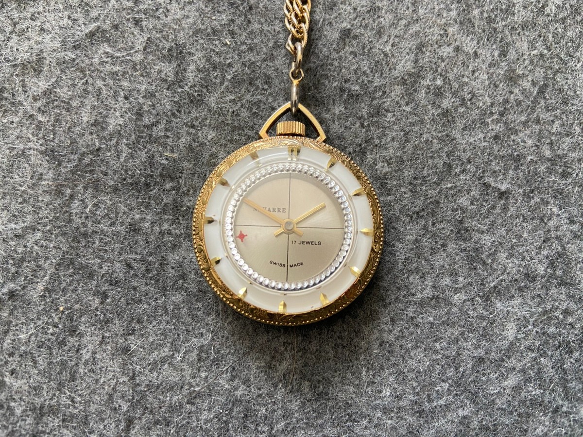 Swiss Made Navarre 17 Jewels Mechanical Wind Up Vintage Necklace