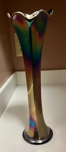 Atq Fenton Art Glass Swung Vase Panels Cobalt Blue Carnival Glass 1907 UV Glow