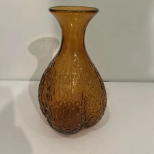 MCM Blenko Art Glass Joel Myers Amber Brain Carafe / Decanter Bottle Vase