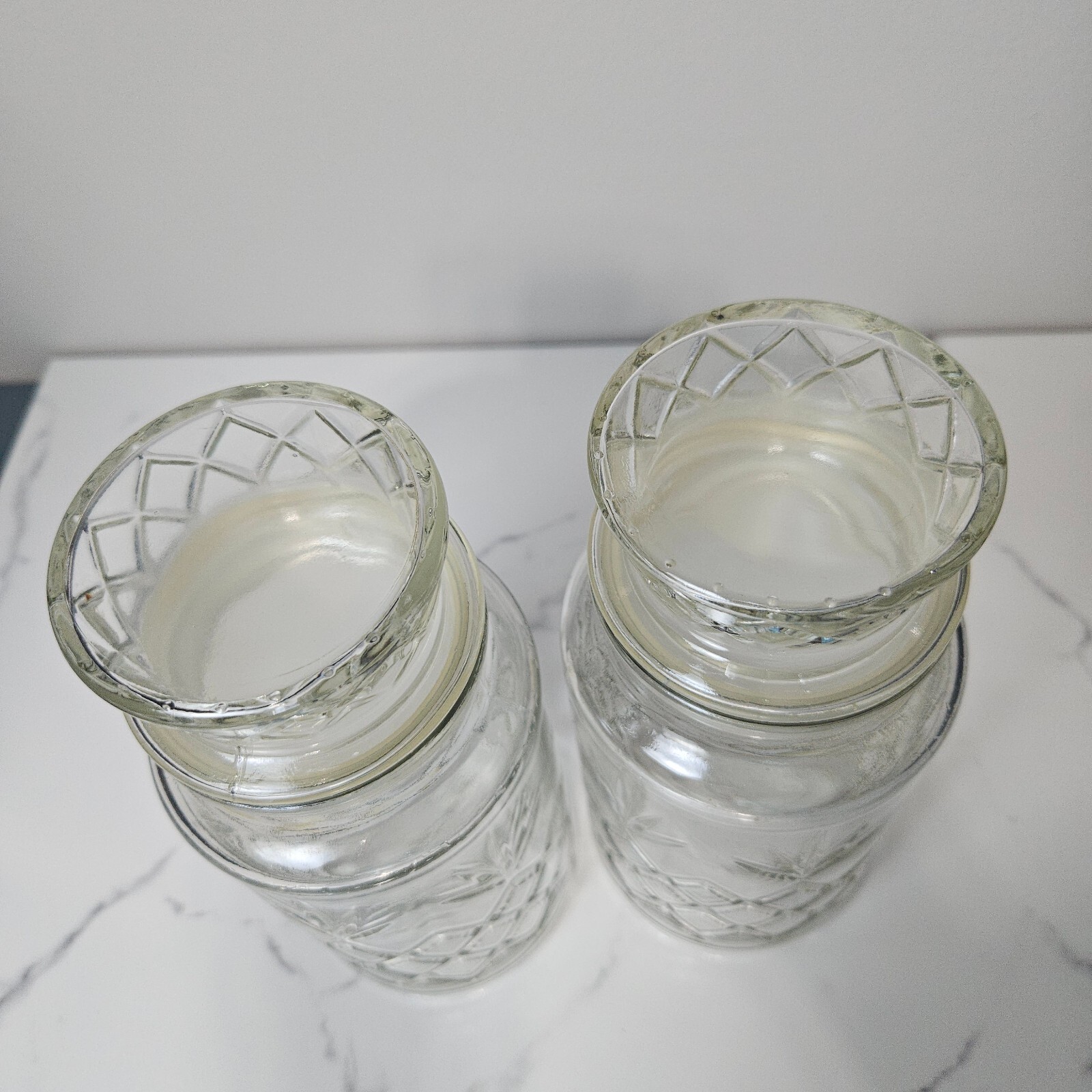 Planters 1983 Mr. Peanut Clear Glass Canister Jar with Lid Logo Bottom Set of 2