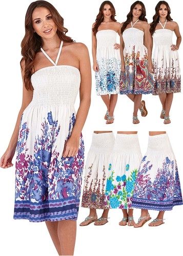 Vestido de Verano 3 manera Algodón multivía Halter Vestidos Maxi falda de  palabra de honor// | eBay