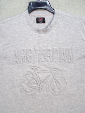 Amsterdam Shirt Adult Large Gray Embossed Graphic Bicycle Short Sleeve Mens