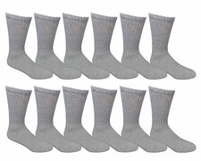 12 Pairs Men's Plain Grey Sports Athletic Cotton Crew Socks Size 9-11 USA