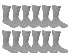 12 Pairs Men's Plain Grey Sports Athletic Cotton Crew Socks Size 9-11 USA