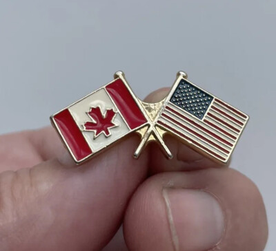 Double Flag Canadian American Stars Maple Leaf Stripes Red White Blue Lapel Pin