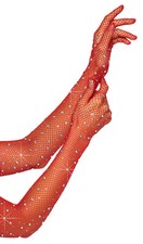 Leg Avenue Rhinestone Fishnet Opera Length Gloves, Red, One Size