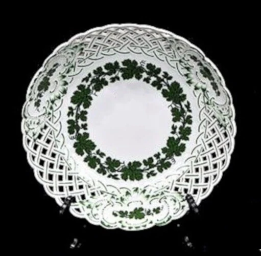 Antique Meissen Porcelain Plate Fine Vintage Basket Weave Ceramic Wedding Gift - Image 3 of 4