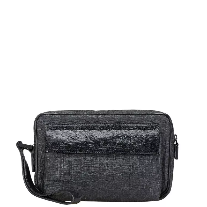 Gucci GG Supreme Second Bag Pochette Sac 162784 Noir PVC Cuir Homme