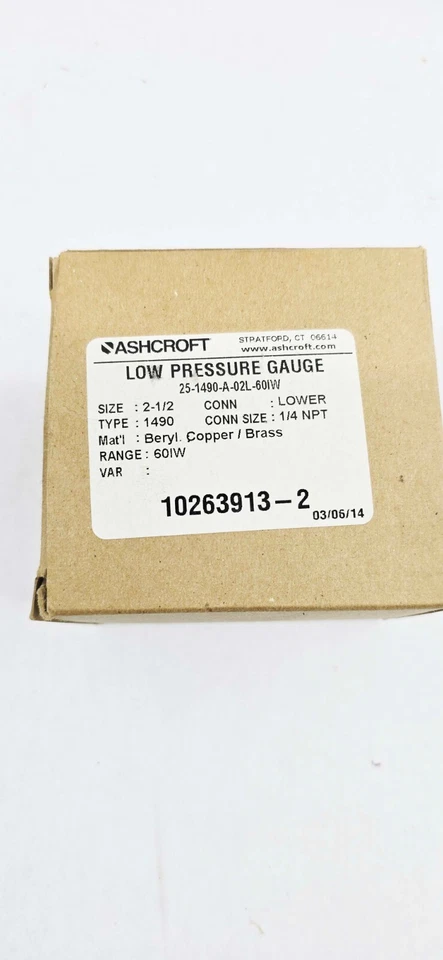 ASHCROFT 25-1490-A-02L-601W Type 1490 2-1/2", 1/4" NPT, Low Pressure Gauge - Image 2 of 3