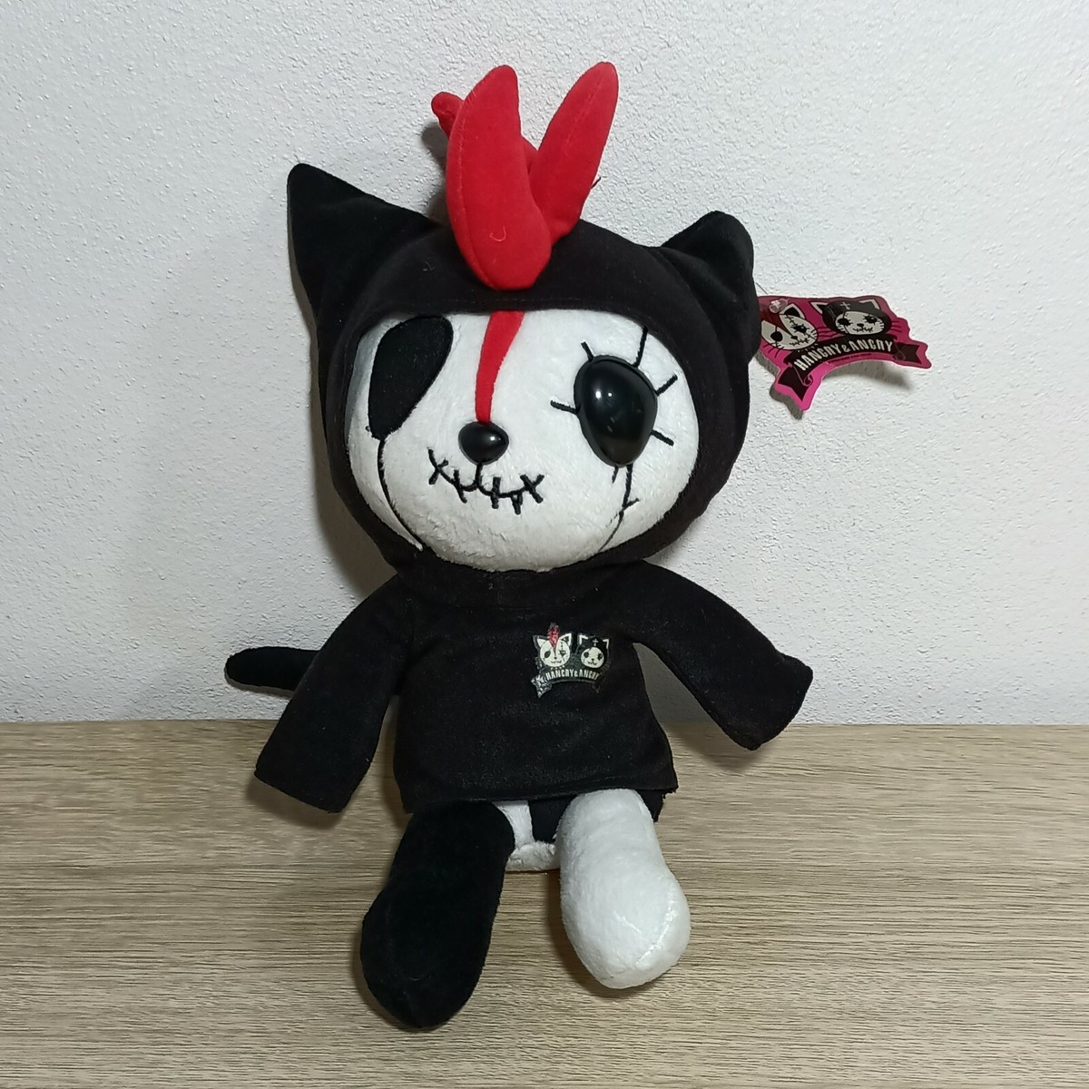 Hangry & Angry Gothic Punk Cat Black White Hoodie Plush Toy Taito