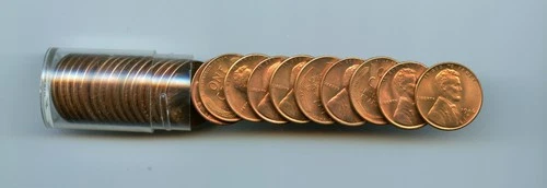 *1946-S 1/2 roll of Lincoln Cents, Choice Uncirculated Full Red in vintage tube*
