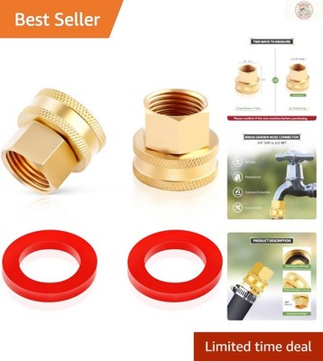 Easy Connect 2 Pack Lead-Free Brass Garden Hose Adapters - 3/4'' x 1/2'' Threads