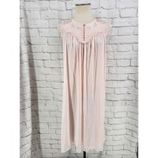 Vintage Shadowline Pink Nylon Nightgown Lace Floral Cottage Pastel Medium USA