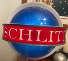 Vintage SCHLITZ BEER Rotating Wall Mount Blue Saturn Globe Lighted Sign, 13"x13"