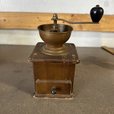 Vintage Coffee Grinder Mill With Bean Drawer & Crank Copper & Wood West Germany