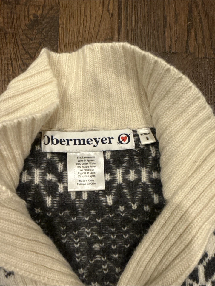 Cárdigan suéter de lana de cordero Obermeyer de colección para mujer marfil esquí nórdico años 90 Top S Foto 3 de 4