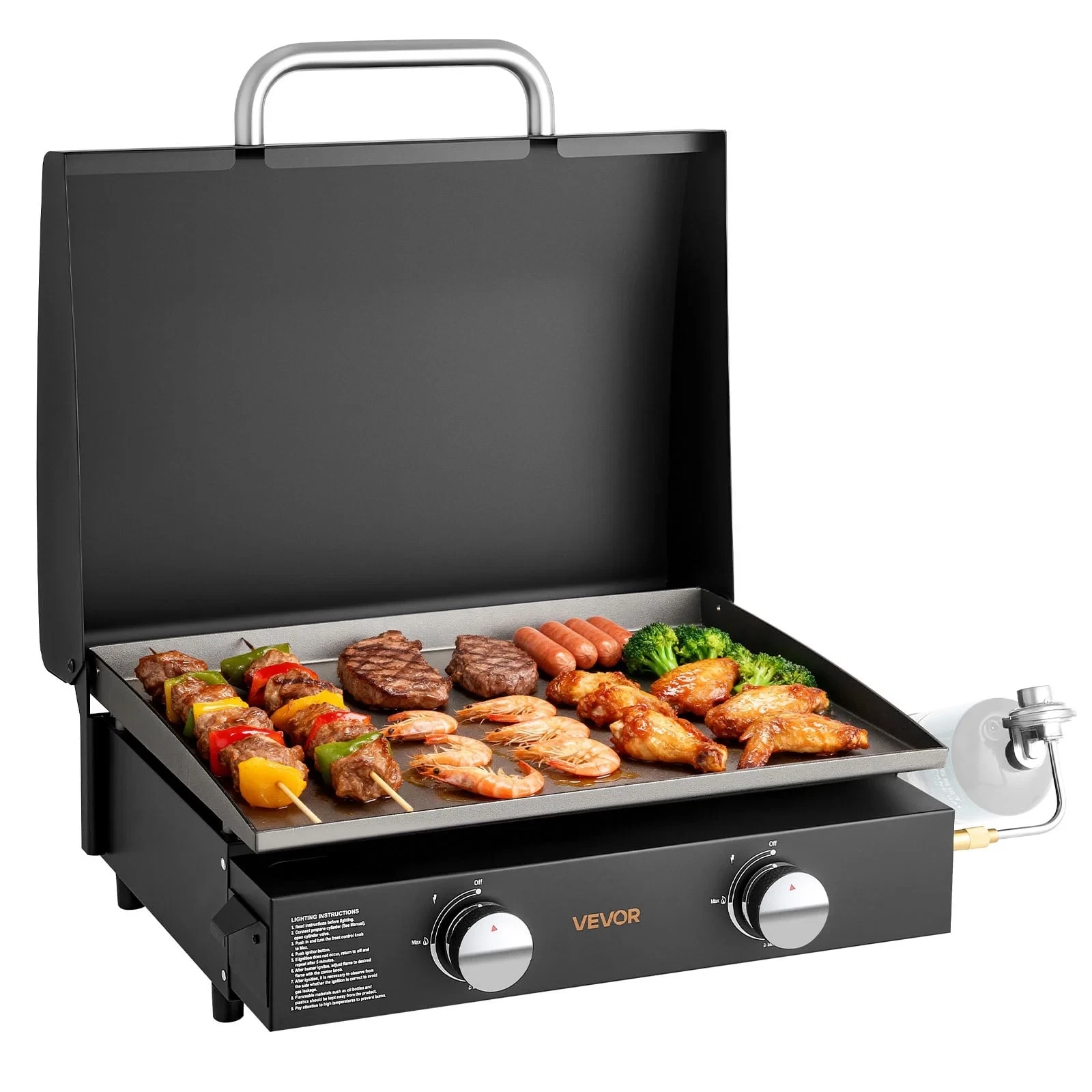 Gas Griddle, 2 Burner Tabletop Griddle, 22 Inch Portable Griddles Propane with L