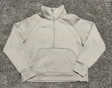 Danskin Women's Beige Fleece Half-Zip Sweatshirt L, Mock Neck, Pockets