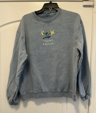 Women's Blue Crewneck Pullover Sweatshirt Embroidered Flower Graphic Size L