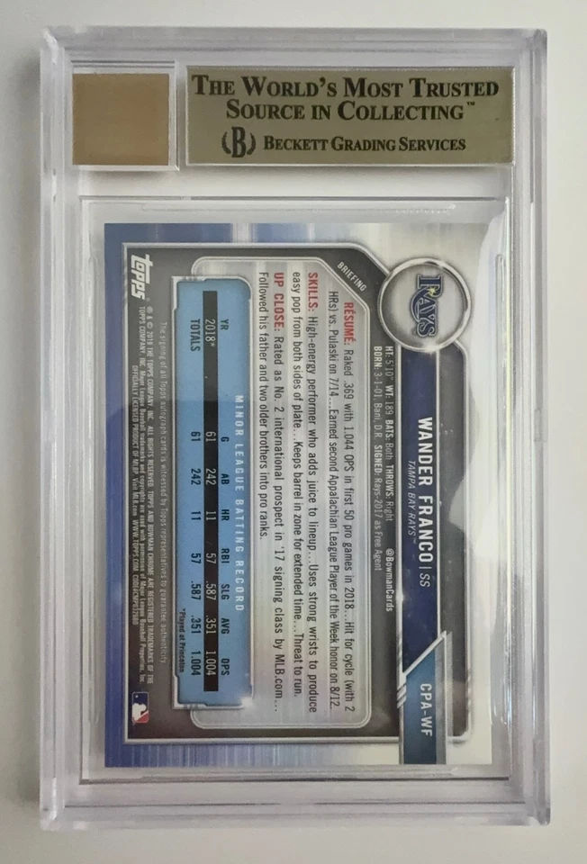 2019 Bowman Chrome Wander Franco 1st Bowman Auto Green Shimmer #64/99 BGS 9.5/10 - Image 2 of 2