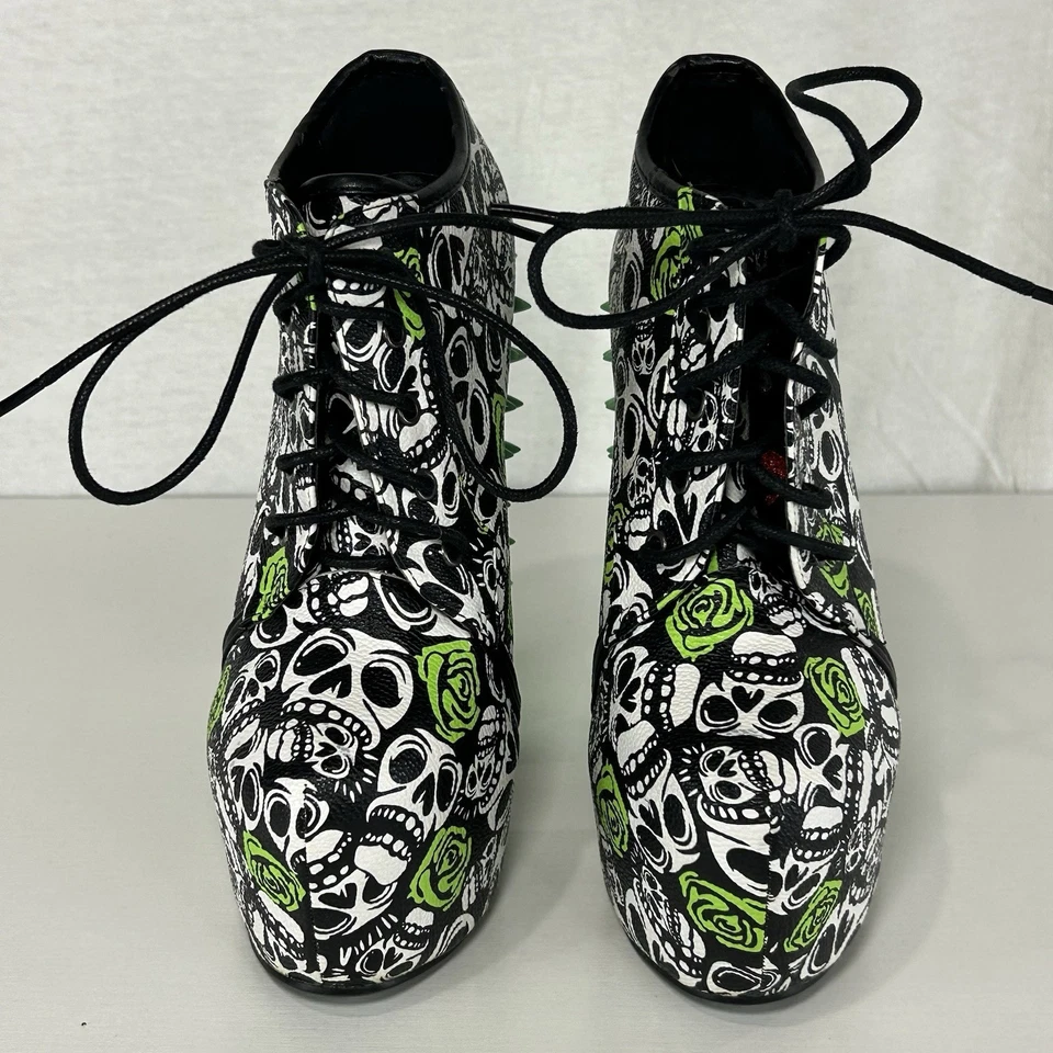 Red Kiss Green Spiked Heels Skulls And Roses Mona Women’s size 6 - Image 2 of 4