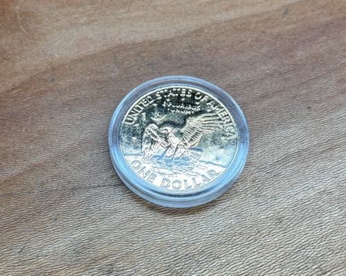 Moon Landing Eisenhower Dollar Gold Plated Capsule 50th Anniversary Coin In Case - Picture 4 of 5