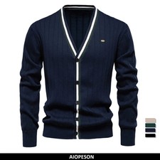 Men's Cotton Cardigan Sweater V Neck Button-up Casual Youth Knit