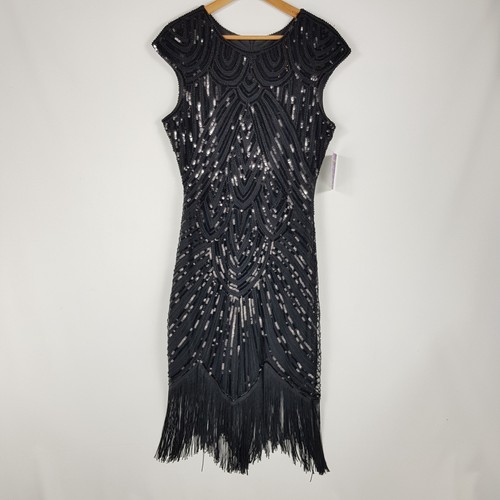 Hurley Burley Size XXL Black Costume 1920s Flapper Dress Sequins Brand New Tags