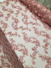 Dusty Rose Beaded 3d Lace Fabric Sold By The Yard 3d Floral Flowers Embroidered