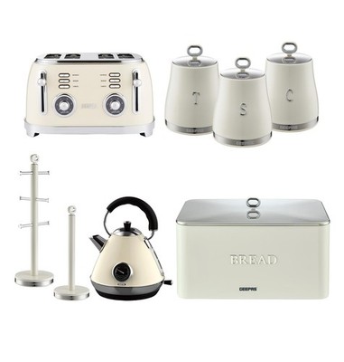 GEEPAS Wasserkocher 4 Scheiben Toaster 3 Kanister Set Brotkasten Becher Baum & Handtuchstange