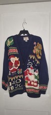 Tiara International Vintage Navy Blue Christmas Cardigan Sweater Size Large