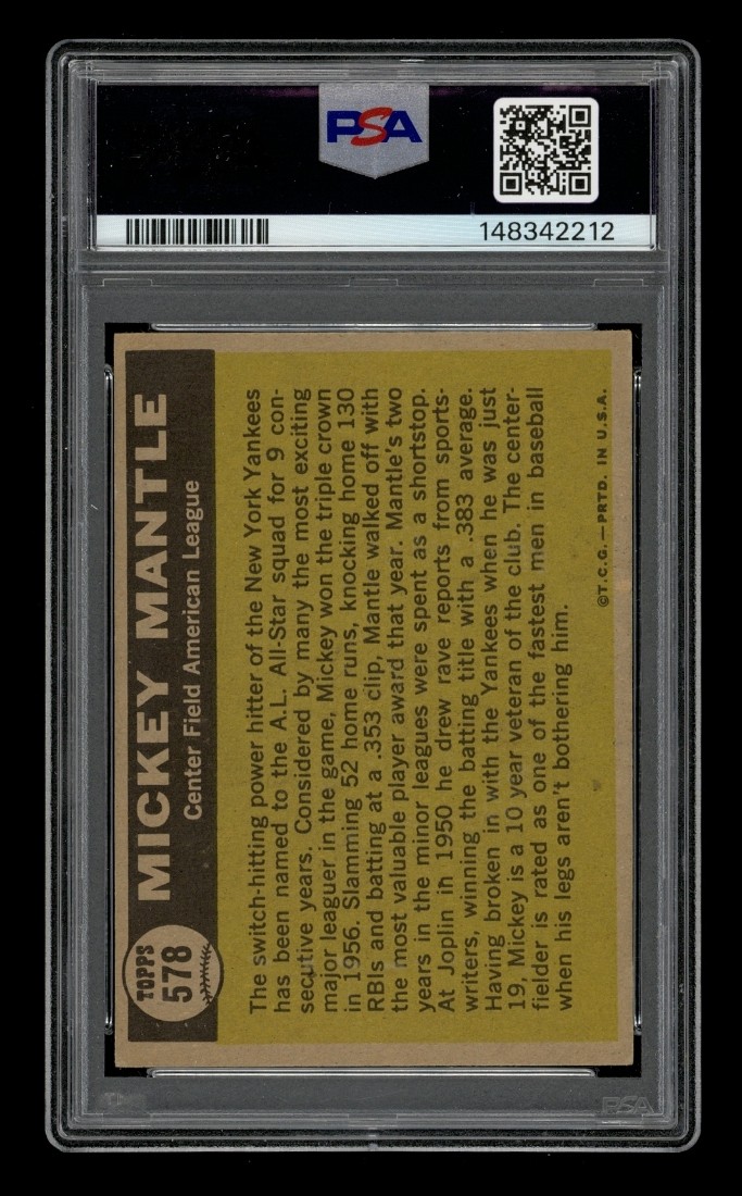 1961 Topps Set-Break #578 Mickey Mantle All Star PSA 3 VG view 2