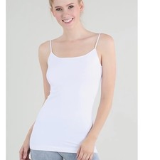Nikibiki Seamless Camisole White Spaghetti Strap Stretch Tank Top OS Made in USA