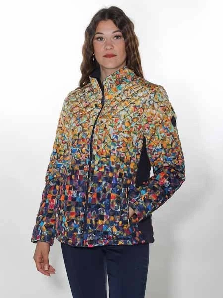 -50% Jacke Steppjacke Dolcezza S = 38 Zipper Kunstdruck dunkelblau orange bunt