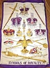 Tea Towel Vtg 50's Linen Lamont British Symbols of Royalty Purple Gold Red EXC
