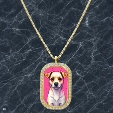 Stunning Cute Dog Puppy Pendant Necklace Printed Design Charm Gold Tone Cool