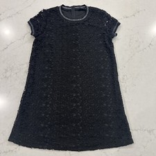 Zara Knit Sz M short sleeve black Star lace dress Knee Mini Goth Festival Zip