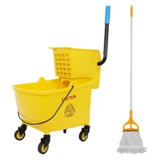 Commercial Mop and Bucket Set on Wheels, Side Press Wringer Combo 35-Quart Mop