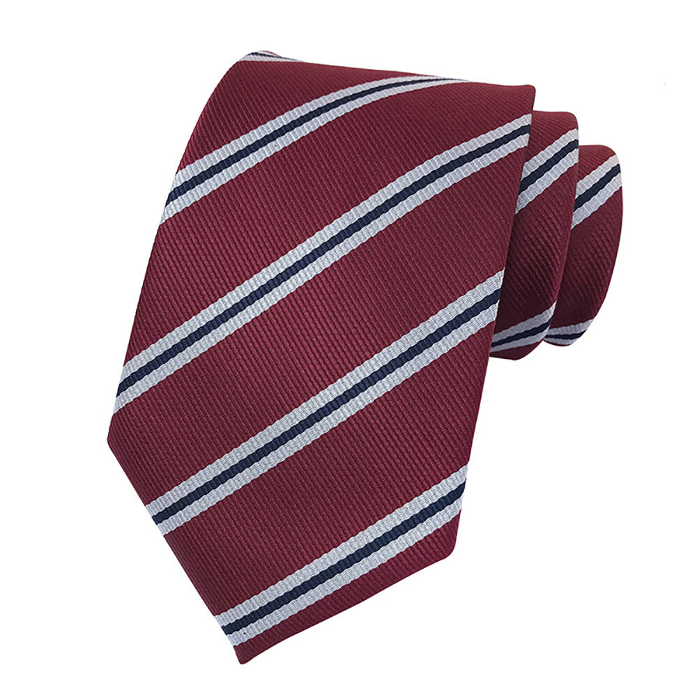 Men's Wide Stripe Blue & White Jacquard Silk Tie - Formal Necktie By Elfeves