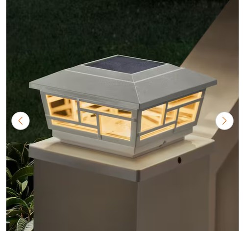 3.5 in. x 3.5 in. White Outdoor Solar Post Cap with a 5.5 in. x 5.5 in. Adaptor