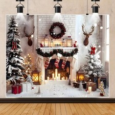 Christmas Backdrop 10x8ft White Christmas Backdrop Christmas Tree Fireplace S...