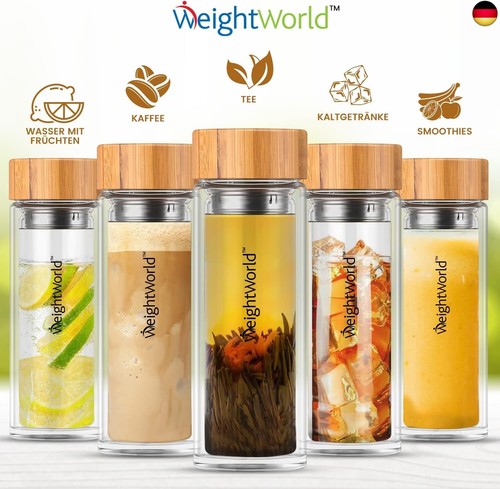 Teeflasche mit Sieb to Go - Trinkflasche 500ml aus Borosilikatglas - BPA-frei - Bild 5 von 9