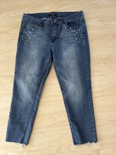 D.Jeans Women Jeans Sz 12 P Mid Rise Raw Hem Pearl Stud Cropped