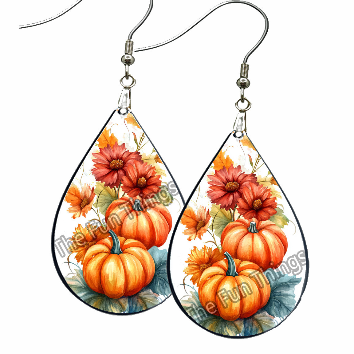 Bohemian Boho Pumpkins & Flowers Autumn Earrings NO TARNISHING Wood Thanksgiving