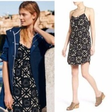 Madewell Starview Batik Grid Silk Dress Size 8 Black Gray Racerback Lined