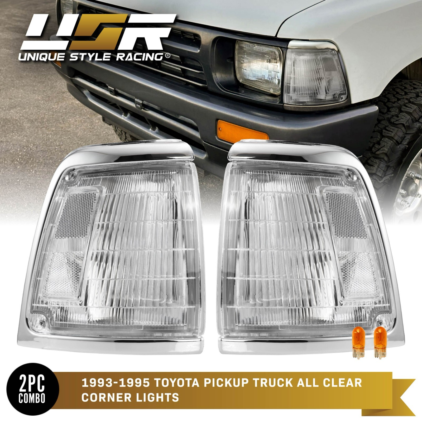 DEPO Pair of Clear Front Corner Lights For 1992-1995 Toyota Pickup Truck 2WD